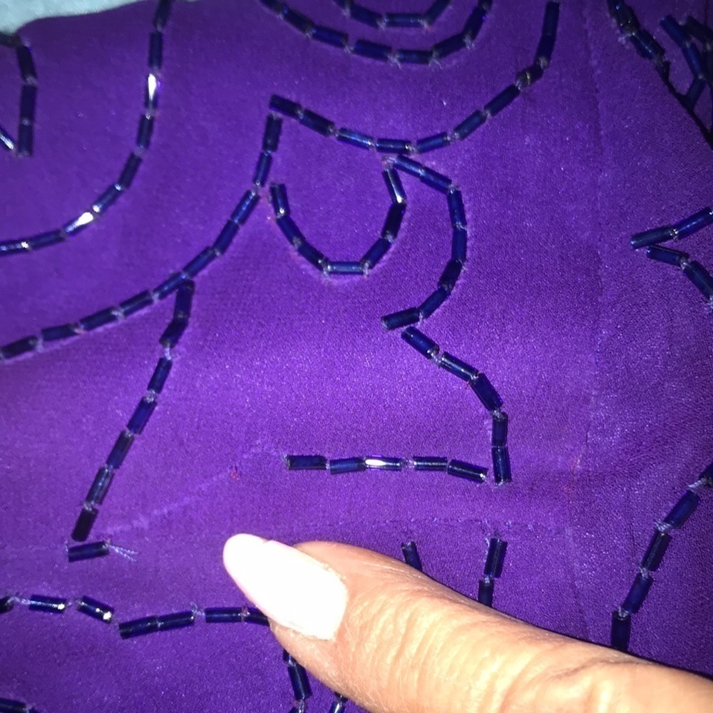 MORGAN TAYLOR Evening dress silk beaded long sleeve V-neck vintage size 8 - Picture 12 of 12